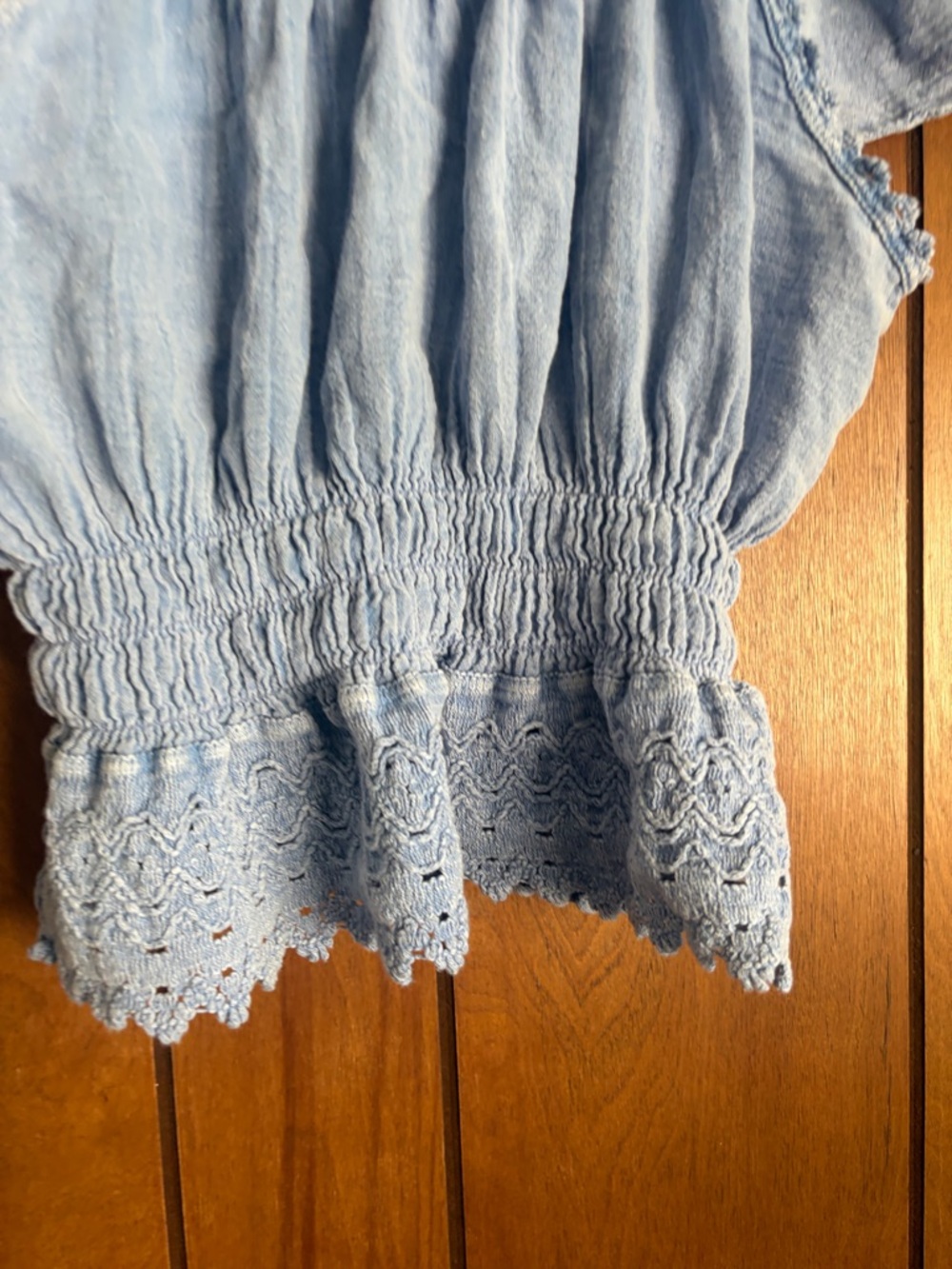 Light Blue Off-Shoulder Ruffled Peasant Top - Picture 4 of 5